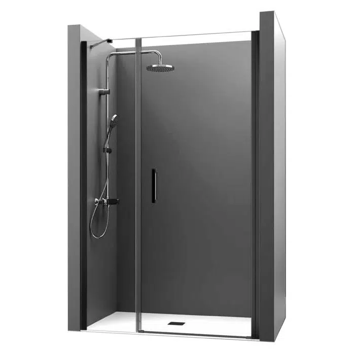 Mampara de ducha fija con puerta abatible y brazo de soporte en negro mate  Combi-Ducha